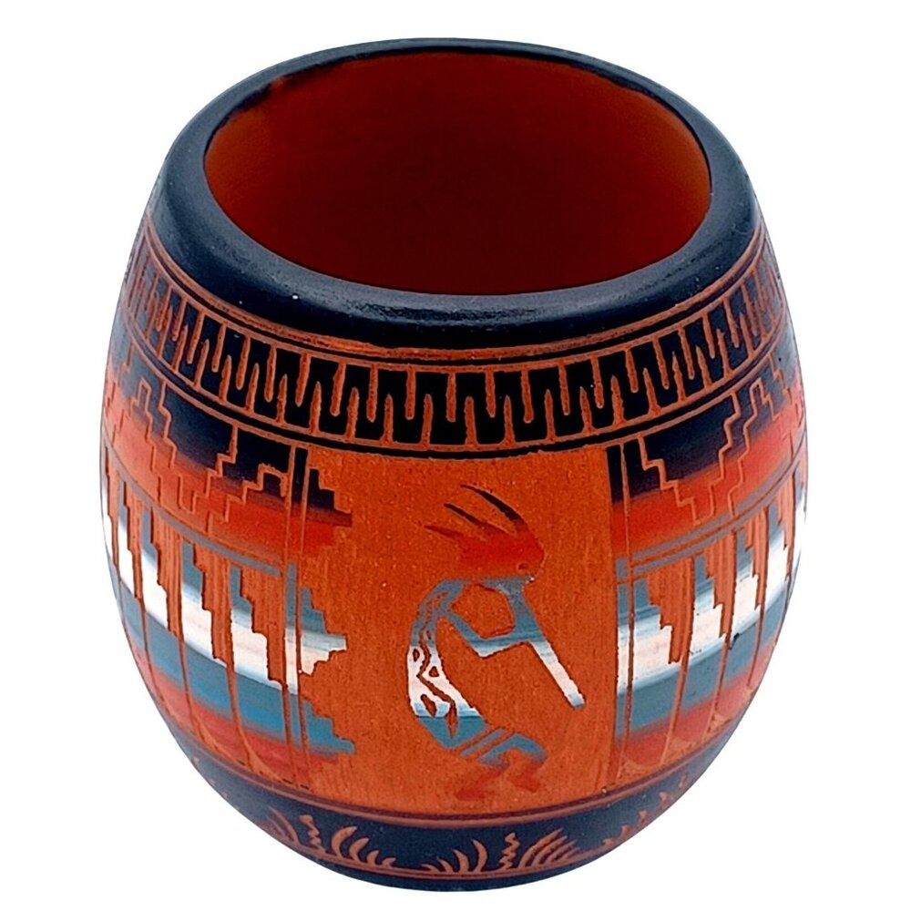 Handmade Navajo Handpainted & Etched Pottery Vase Or Candle Holder Signed E.B. W